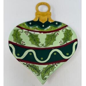 Centrum Tidbit Dish Ceramic Ornament with Holly Green Yellow Holiday Hostess